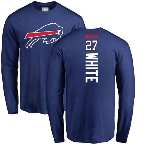 Men NFL Buffalo Bills #27 Tre Davious White Royal Blue Backer Long Sleeve T Shirt